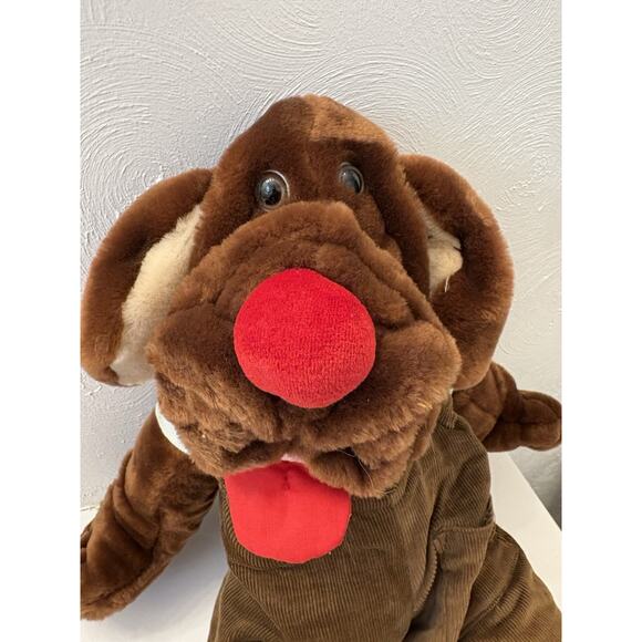 Ganz Brothers “Wrinkles” Dark Brown Dog Puppet 5139482 Brown Corduroy Overalls - Picture 2 of 10